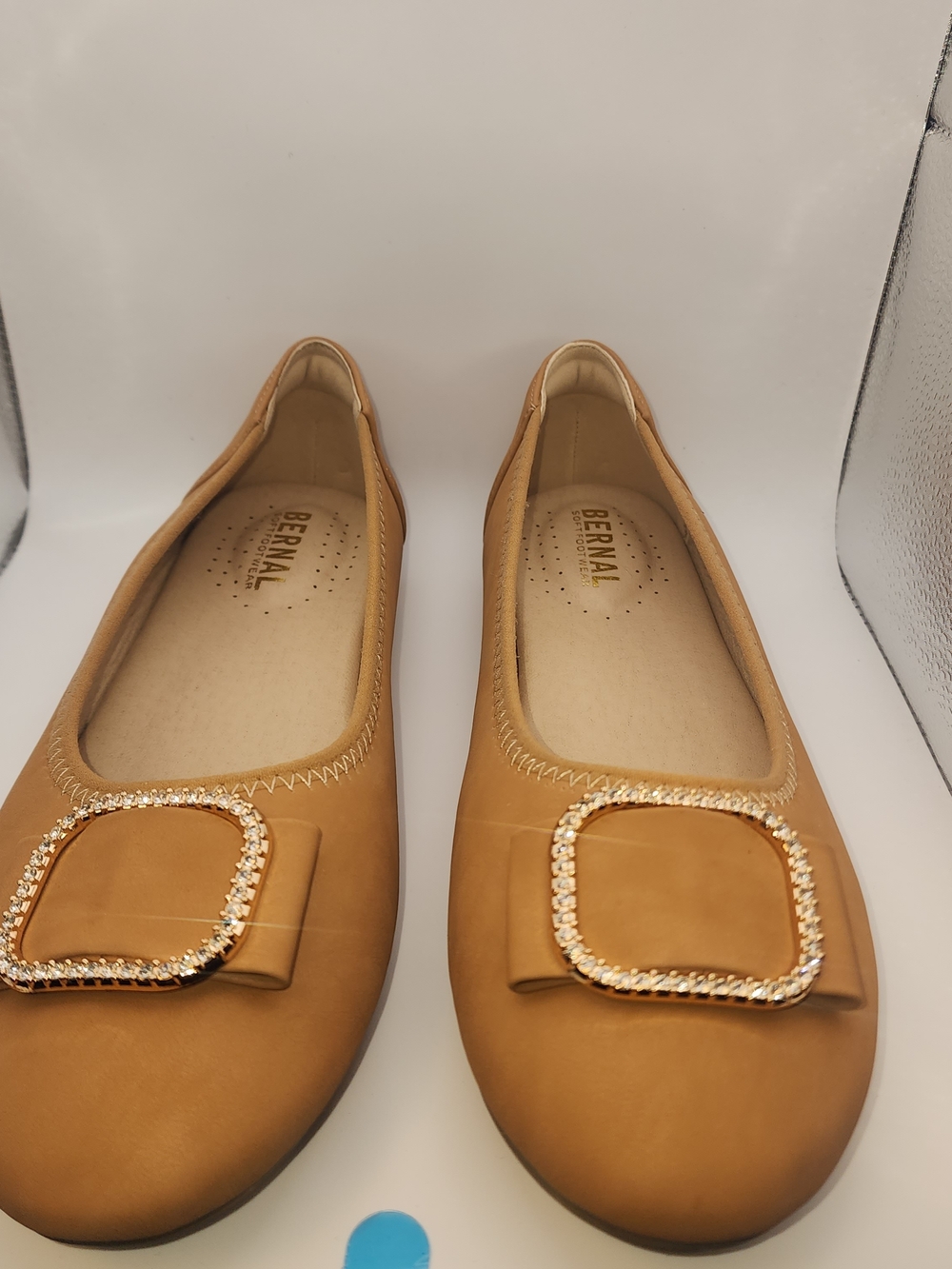 Bernal Tan Ballet Flats with Crystal-Trim Buckle